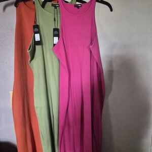 Fashion Nova Vibrant Pink, Fresh Green, and Bold Orange Midi Dresses